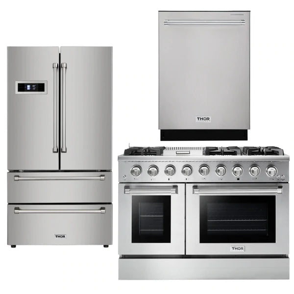 Thor Kitchen Professional 48 in. Gas Burner/Gas Oven Range, Refrigerator & Dishwasher Package