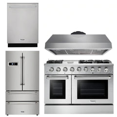 Thor Kitchen Professional 48 in. Propane Gas Range, Range Hood, Refrigerator, Dishwasher Package