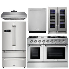 Thor Kitchen Professional Package - 48 in. Gas Range, Range Hood, Refrigerator, Dishwasher, Wine Cooler