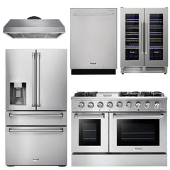 Thor Kitchen Professional Package - 48 in. Propane Gas Range, Range Hood, Refrigerator with Water and Ice Dispenser, Dishwasher, Wine Cooler