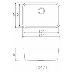 Alpha Model U271 – Stainless Steel Undermount Single Bowl Sink - U271 K