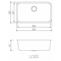 Alpha Model U301 – Stainless Steel Undermount Single Bowl Sink - U301 K