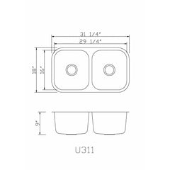 Alpha Model U311 – Stainless Steel Undermount Double Bowl Sink - U311
