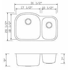 Alpha Model U321B – Stainless Steel Undermount Double Bowl Sink - U321b