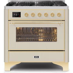 ILVE 36" Majestic II Series Dual Fuel Gas Range with 6 Burners with 3.5 cu. ft. Oven Capacity TFT Oven Control Display (UM096DNS) - Ate and Drank