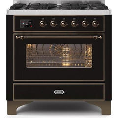 ILVE 36" Majestic II Series Dual Fuel Gas Range with 6 Burners with 3.5 cu. ft. Oven Capacity TFT Oven Control Display (UM096DNS) - Ate and Drank