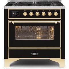 ILVE 36" Majestic II Series Dual Fuel Gas Range with 6 Burners with 3.5 cu. ft. Oven Capacity TFT Oven Control Display (UM096DNS) - Ate and Drank