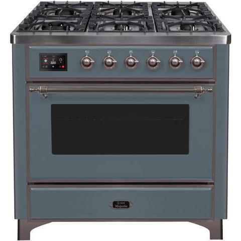 ILVE 36" Majestic II Series Dual Fuel Gas Range with 6 Burners with 3.5 cu. ft. Oven Capacity TFT Oven Control Display (UM096DNS) - Ate and Drank