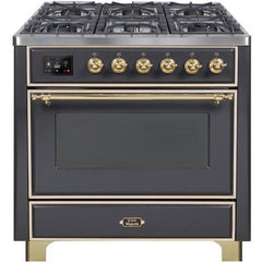 ILVE 36" Majestic II Series Dual Fuel Gas Range with 6 Burners with 3.5 cu. ft. Oven Capacity TFT Oven Control Display (UM096DNS) - Ate and Drank