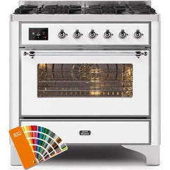 ILVE 36" Majestic II Series Dual Fuel Gas Range with 6 Burners with 3.5 cu. ft. Oven Capacity TFT Oven Control Display - UM096DNS