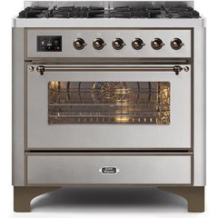 ILVE 36" Majestic II Series Dual Fuel Gas Range with 6 Burners with 3.5 cu. ft. Oven Capacity TFT Oven Control Display (UM096DNS) - Ate and Drank