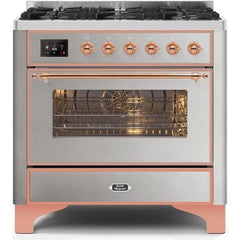 ILVE 36" Majestic II Series Dual Fuel Gas Range with 6 Burners with 3.5 cu. ft. Oven Capacity TFT Oven Control Display - UM096DNS