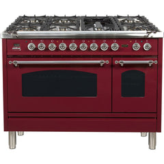 ILVE 48" Nostalgia Series Freestanding Double Oven Dual Fuel Range with 7 Sealed Burners and Griddle - UPN120FDM