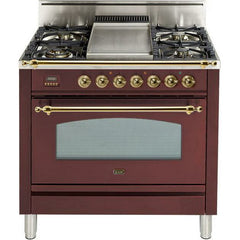ILVE 36" Nostalgie Series Freestanding Single Oven Gas Range with 5 Sealed Burners and Griddle - UPN90FDV