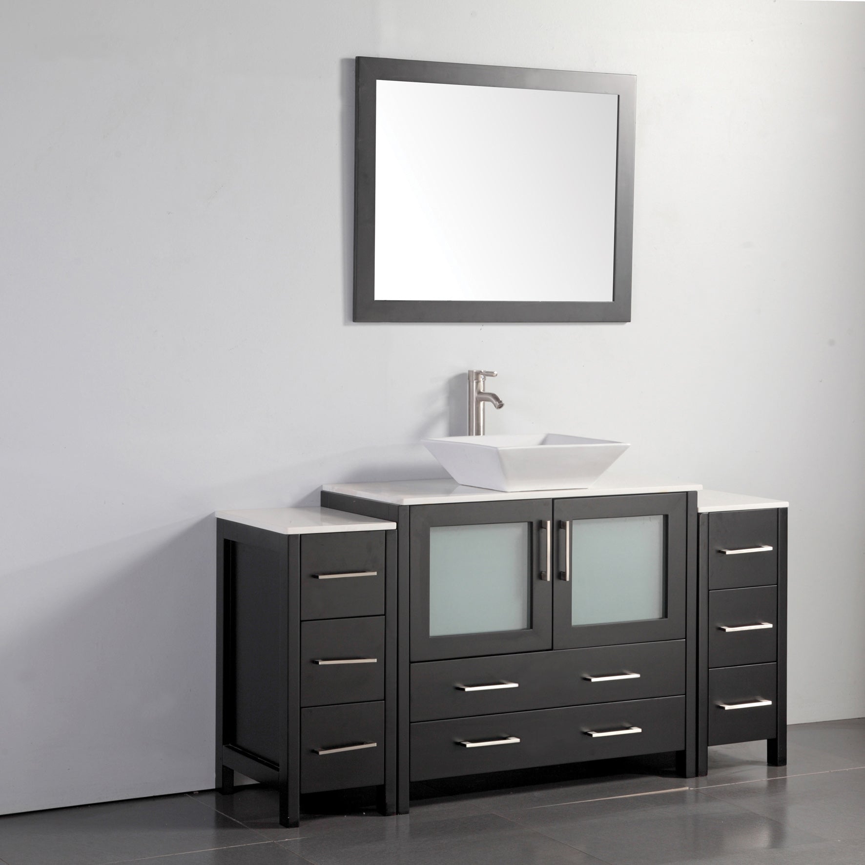 Vanity Art 60" Single Sink Vanity – White Ceramic Vanity Top with Double Basin Top in White Ceramic - VA3136-60