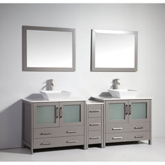 Vanity Art 84" Double Sink Vanity – White Ceramic Vanity Top with Double Basin Top in White Ceramic - VA3136-84