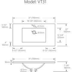 Alpha Model VT-31 – Single Bathroom Vanity Top - VT-31