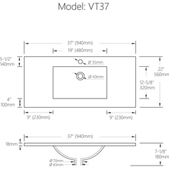 Alpha Model VT-37 – Single Bathroom Vanity Top - VT-37