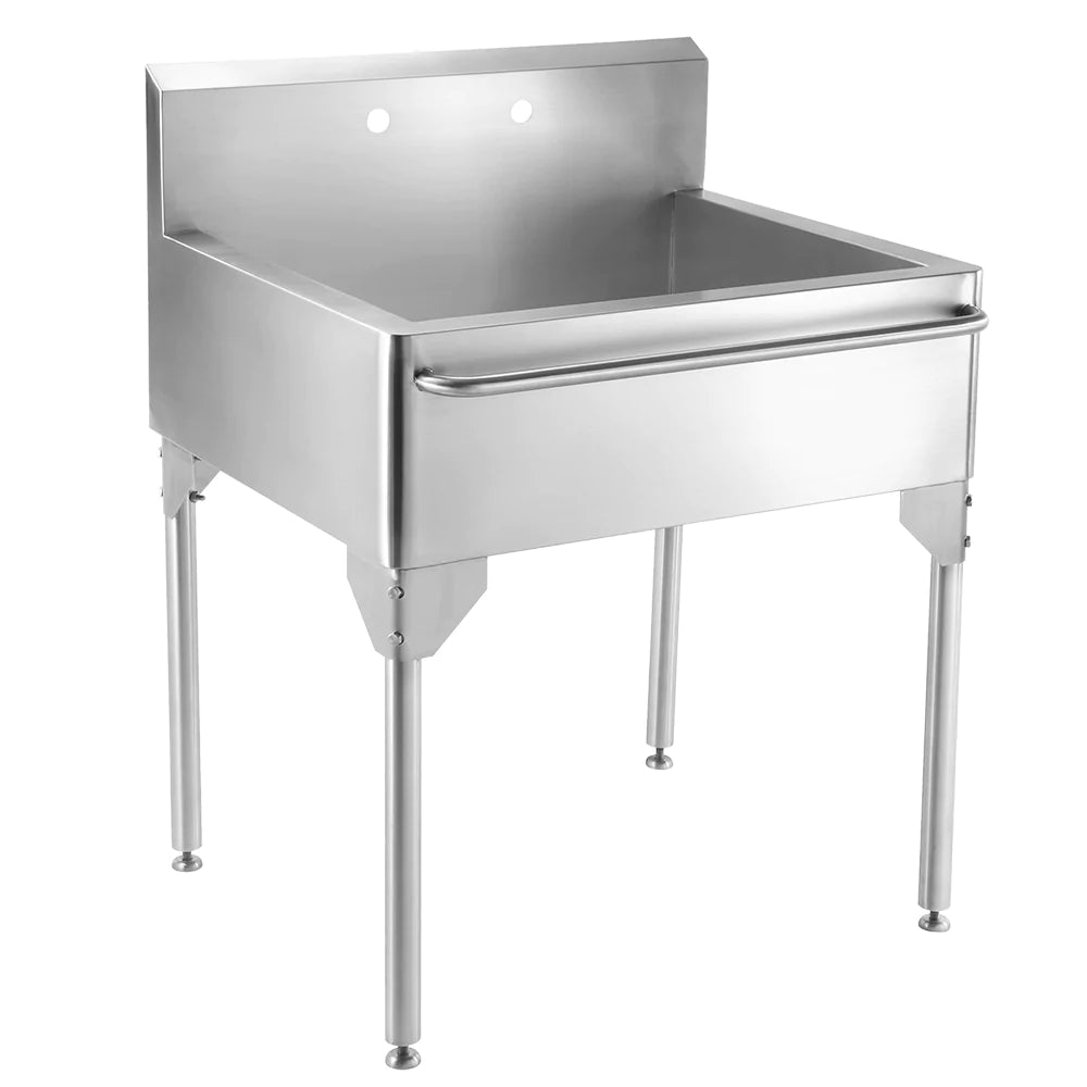 WHITEHAUS 30″ Pearlhaus Stainless Steel Single Bowl Freestanding Utility Sink with Towel Bar - WH302510-NP