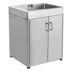 WHITEHAUS 30" Pearlhaus Brushed Stainless Steel Double Door, Freestanding Cabinet with Sink - WH33209-CAB-NP