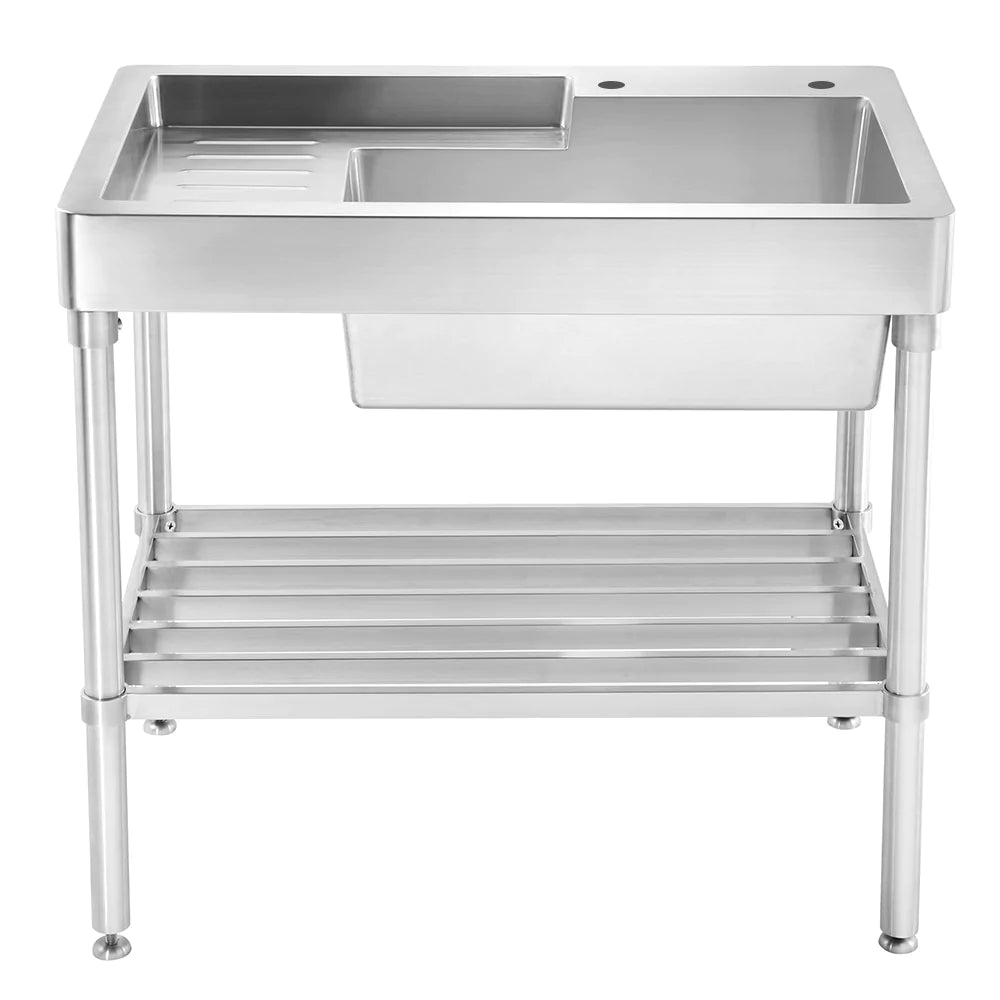 WHITEHAUS 33″ Pearlhaus Stainless Steel Single Bowl, Freestanding Sink with Drainboard & Lower Rack - WH33209-LEG-NP