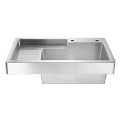 WHITEHAUS 33″ Pearlhaus Brushed Stainless Steel Single Bowl Drop-In Utility Sink with Drainboard - WH33209-NP