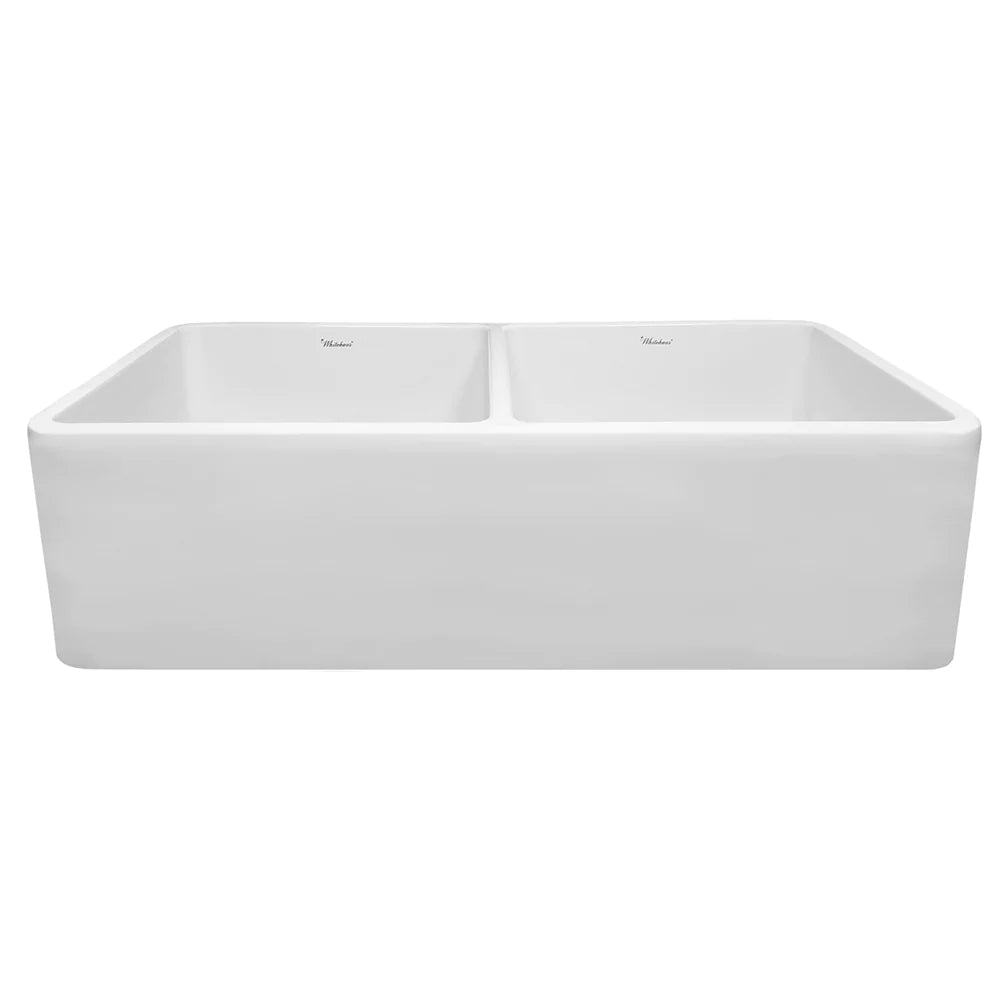 WHITEHAUS 37″ Duet Series Reversible Fireclay Kitchen Sink with Smooth Front Apron - WH3719-WHITE