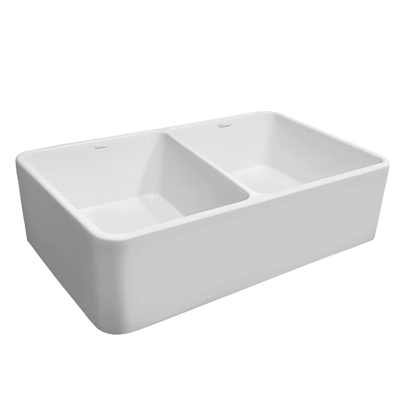 WHITEHAUS 37″ Duet Series Reversible Fireclay Kitchen Sink with Smooth Front Apron - WH3719-WHITE