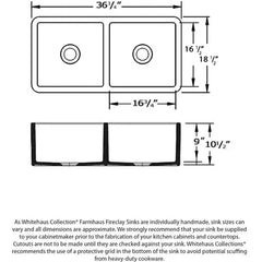 WHITEHAUS 37″ Duet Series Reversible Fireclay Kitchen Sink with Smooth Front Apron - WH3719-WHITE