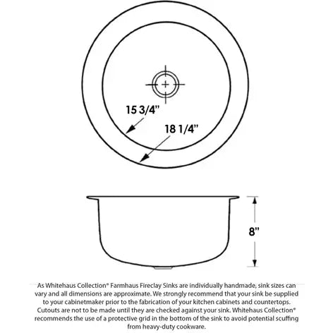 WHITEHAUS 18″ Elementhaus Circular Drop in/Undermount Fireclay Sink - WHE1818R