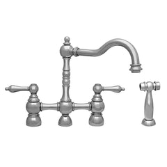 WHITEHAUS Englishhaus Bridge Faucet with Long Traditional Swivel Spout, Solid Lever Handles and Solid Brass Side Spray - WHEGB-34656
