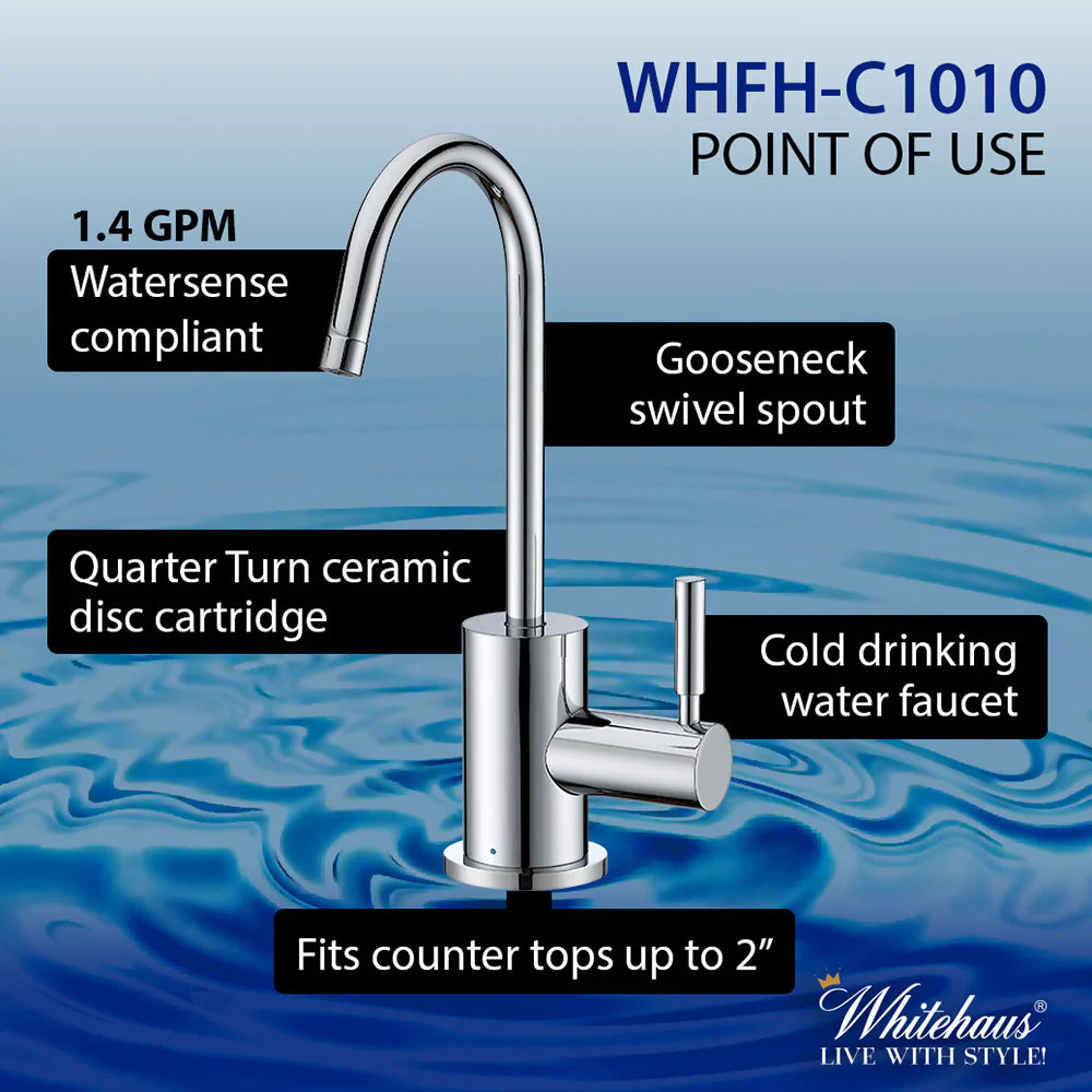 WHITEHAUS Point of Use Cold Water Drinking Faucet with Gooseneck Swivel Spout - WHFH-C1010
