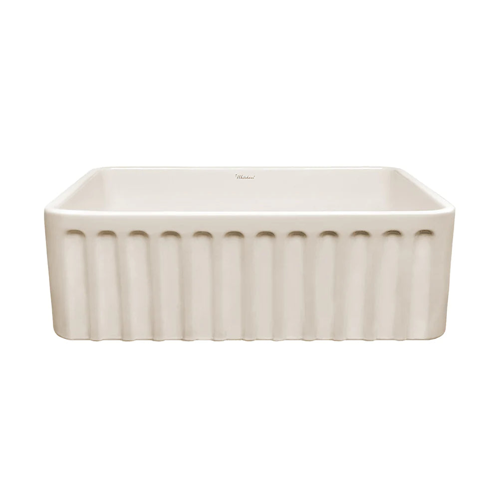 WHITEHAUS 30″ Reversible Series Fireclay Kitchen Sink with Concave Design on Front Apron - WHFLCON3018