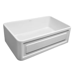 WHITEHAUS 30″ Reversible Series Fireclay Kitchen Sink with Raised Front Panel Apron - WHFLRPL3018-WHITE