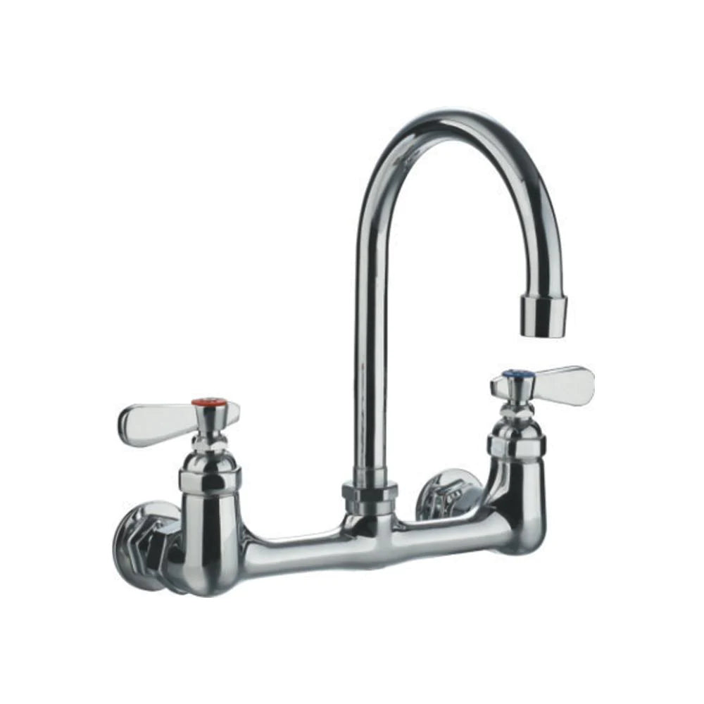 WHITEHAUS Heavy Duty Wall Mount Utility Faucet with a Gooseneck Swivel Spout and Lever Handles - WHFS9814-P5-C