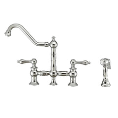WHITEHAUS Vintage III plus Bridge Faucet with Long Traditional Swivel Spout, Lever Handles and Solid Brass Side Spray - WHKBTLV3-9201-NT