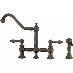 WHITEHAUS Vintage III plus Bridge Faucet with Long Traditional Swivel Spout, Lever Handles and Solid Brass Side Spray - WHKBTLV3-9201-NT