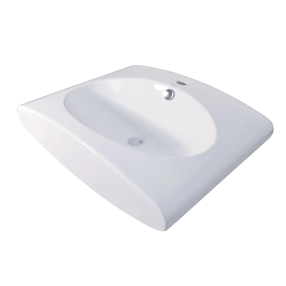 WHITEHAUS 23″ Isabella Collection Rectangular Wall Mount Bathroom Basin with Integrated Oval Bowl, Overflow, Single Faucet Hole and Rear Center Drain - WHKN1098