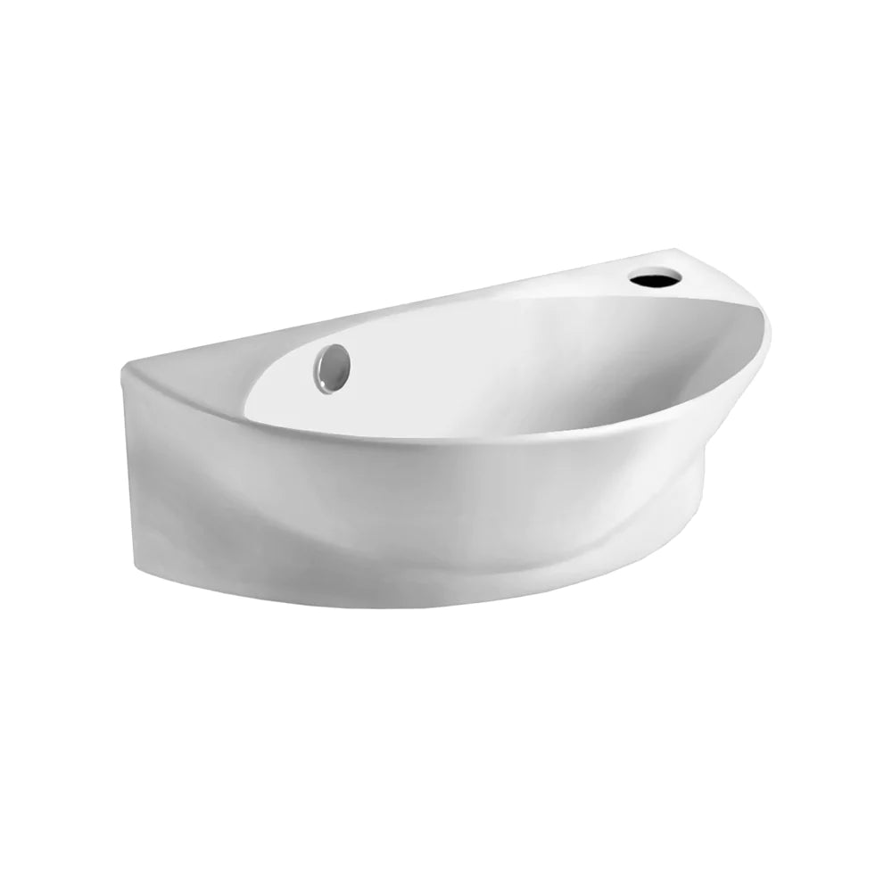 WHITEHAUS 17″ Isabella Collection Half-Oval Wall Mount Basin with Integrated Oval Bowl, Overflow, Right Offset Single Faucet Hole and Center Drain - WHKN1131