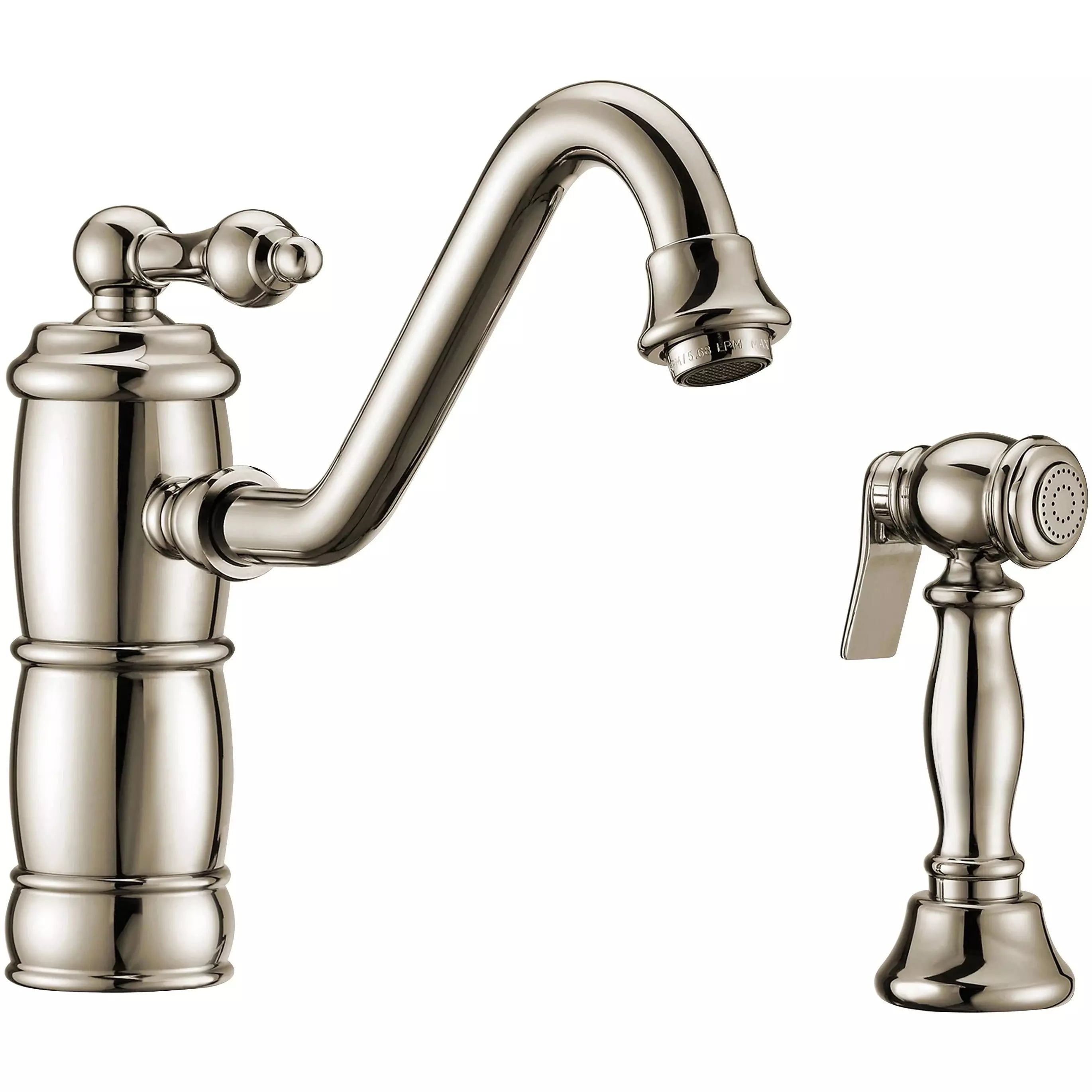 WHITEHAUS Vintage III plus Single Lever Faucet with Traditional Swivel Spout and Solid Brass Side Spray - WHKTSL3-2200-NT