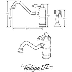 WHITEHAUS Vintage III plus Single Lever Faucet with Traditional Swivel Spout and Solid Brass Side Spray - WHKTSL3-2200-NT