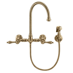 WHITEHAUS Vintage III plus Wall Mount Faucet with a Long Gooseneck Swivel Spout, Lever Handles and Solid Brass Side Spray - WHKWLV3-9301-NT