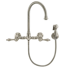 WHITEHAUS Vintage III plus Wall Mount Faucet with a Long Gooseneck Swivel Spout, Lever Handles and Solid Brass Side Spray - WHKWLV3-9301-NT