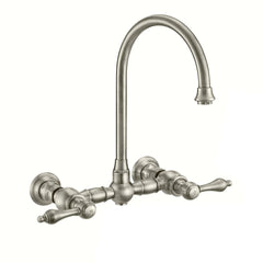 WHITEHAUS Vintage III plus Wall Mount Faucet with a Long Gooseneck Swivel Spout, Lever Handles and Solid Brass Side Spray - WHKWLV3-9301-NT