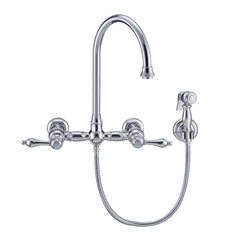 WHITEHAUS Vintage III plus Wall Mount Faucet with a Long Gooseneck Swivel Spout, Lever Handles and Solid Brass Side Spray - WHKWLV3-9301-NT