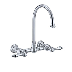 WHITEHAUS Vintage III plus Wall Mount Faucet with a Long Gooseneck Swivel Spout, Lever Handles and Solid Brass Side Spray - WHKWLV3-9301-NT