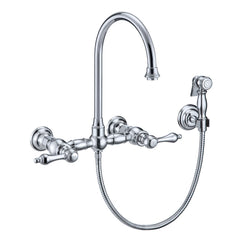 WHITEHAUS Vintage III plus Wall Mount Faucet with a Long Gooseneck Swivel Spout, Lever Handles and Solid Brass Side Spray - WHKWLV3-9301-NT