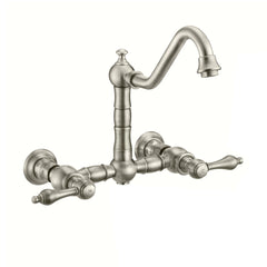WHITEHAUS Vintage III plus Wall Mount Faucet with a Long Traditional Swivel Spout, Lever Handles and Solid Brass Side Spray - WHKWLV3-9402-NT