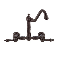 WHITEHAUS Vintage III plus Wall Mount Faucet with a Long Traditional Swivel Spout, Lever Handles and Solid Brass Side Spray - WHKWLV3-9402-NT