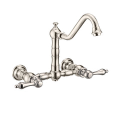 WHITEHAUS Vintage III plus Wall Mount Faucet with a Long Traditional Swivel Spout, Lever Handles and Solid Brass Side Spray - WHKWLV3-9402-NT